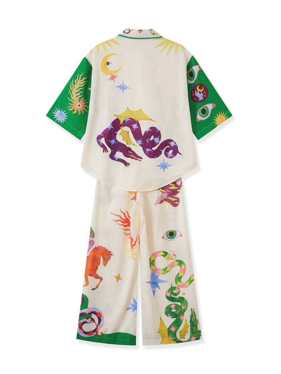 Hirigin Women Summer Pants Outfit Set with Unique Print
