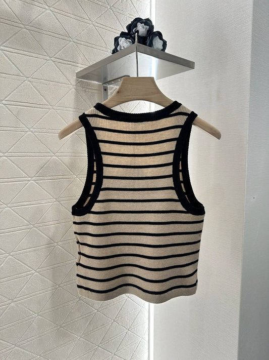 25 summer new women's clothes high street style short thread striped sweater U-neck camisole top