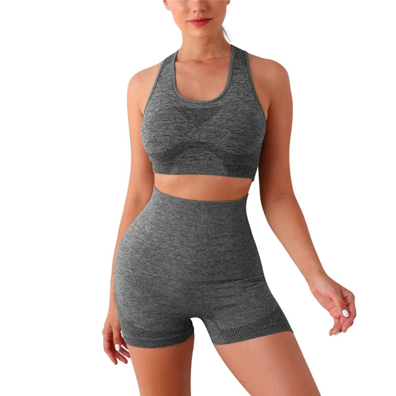 Seamless Women Yoga Set Long Sleeve Crop Top Leggings