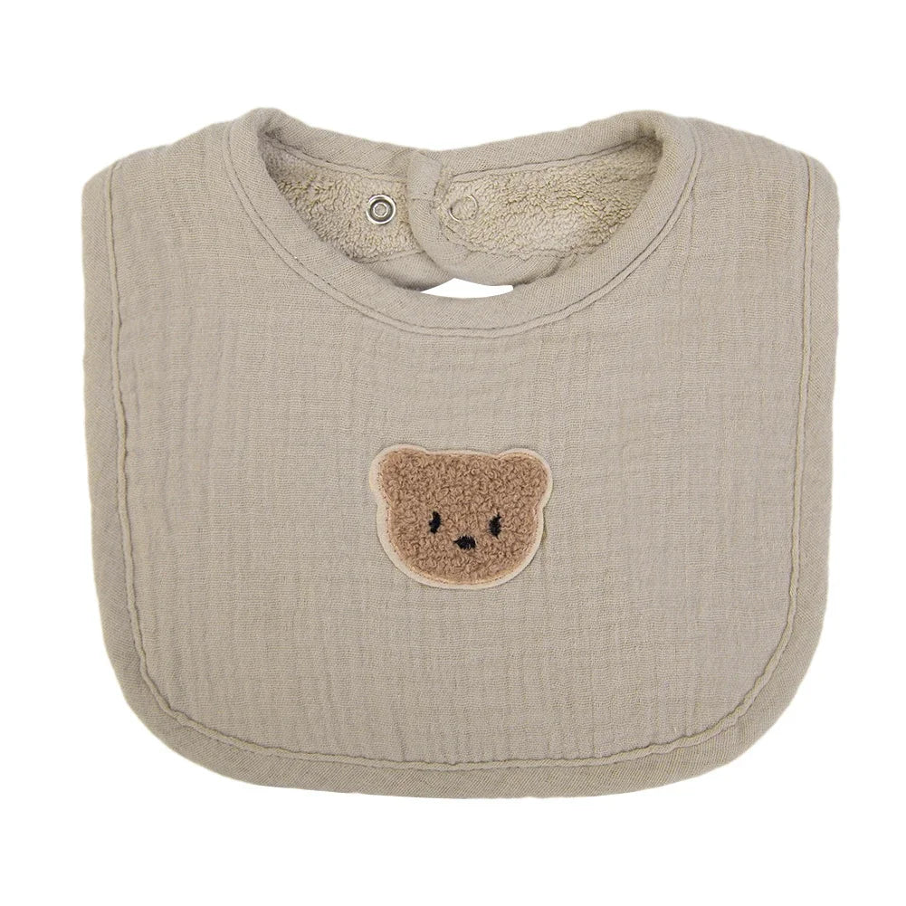 Cute Bear Muslin Cotton Baby Bibs With Pockets Absorbent