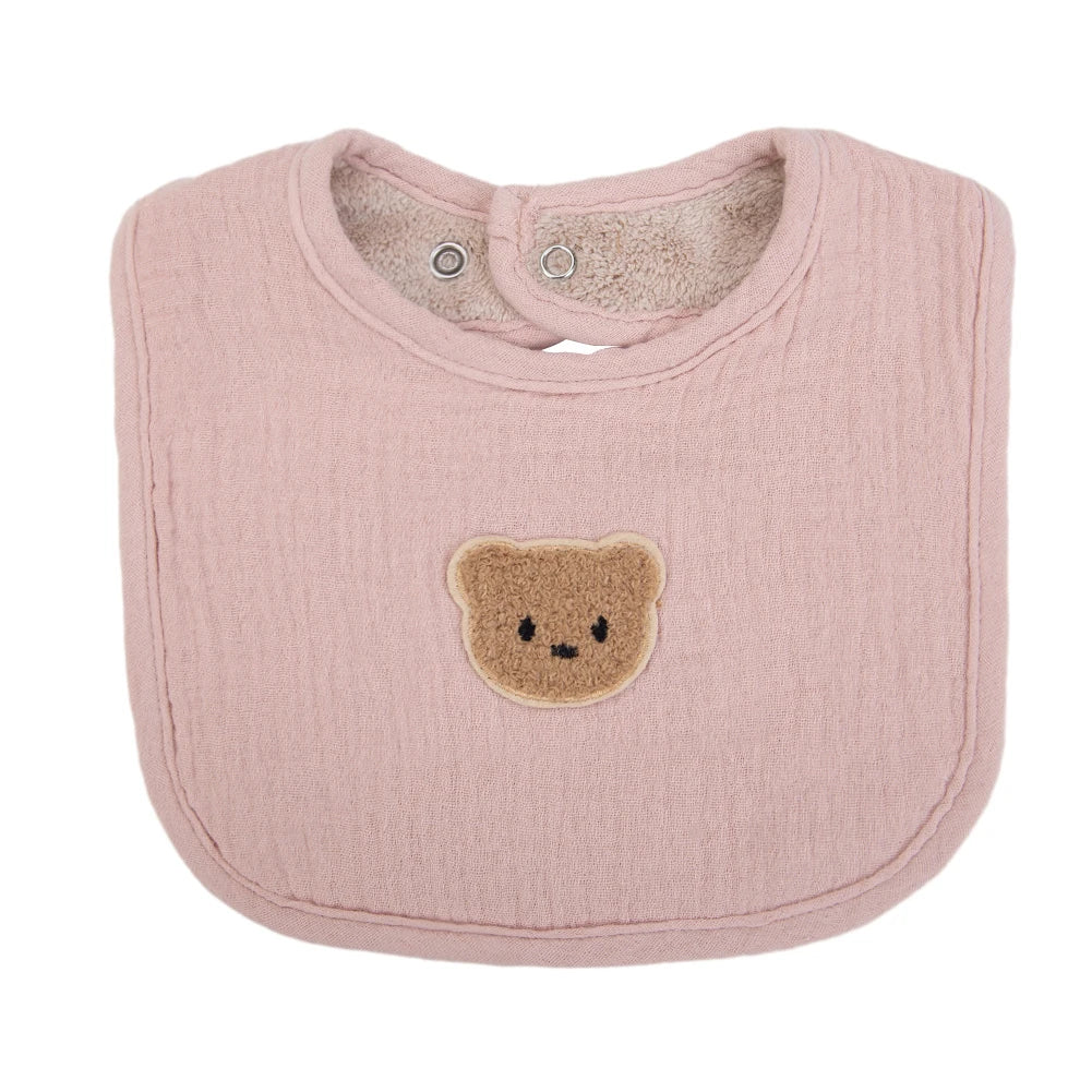 Cute Bear Muslin Cotton Baby Bibs With Pockets Absorbent