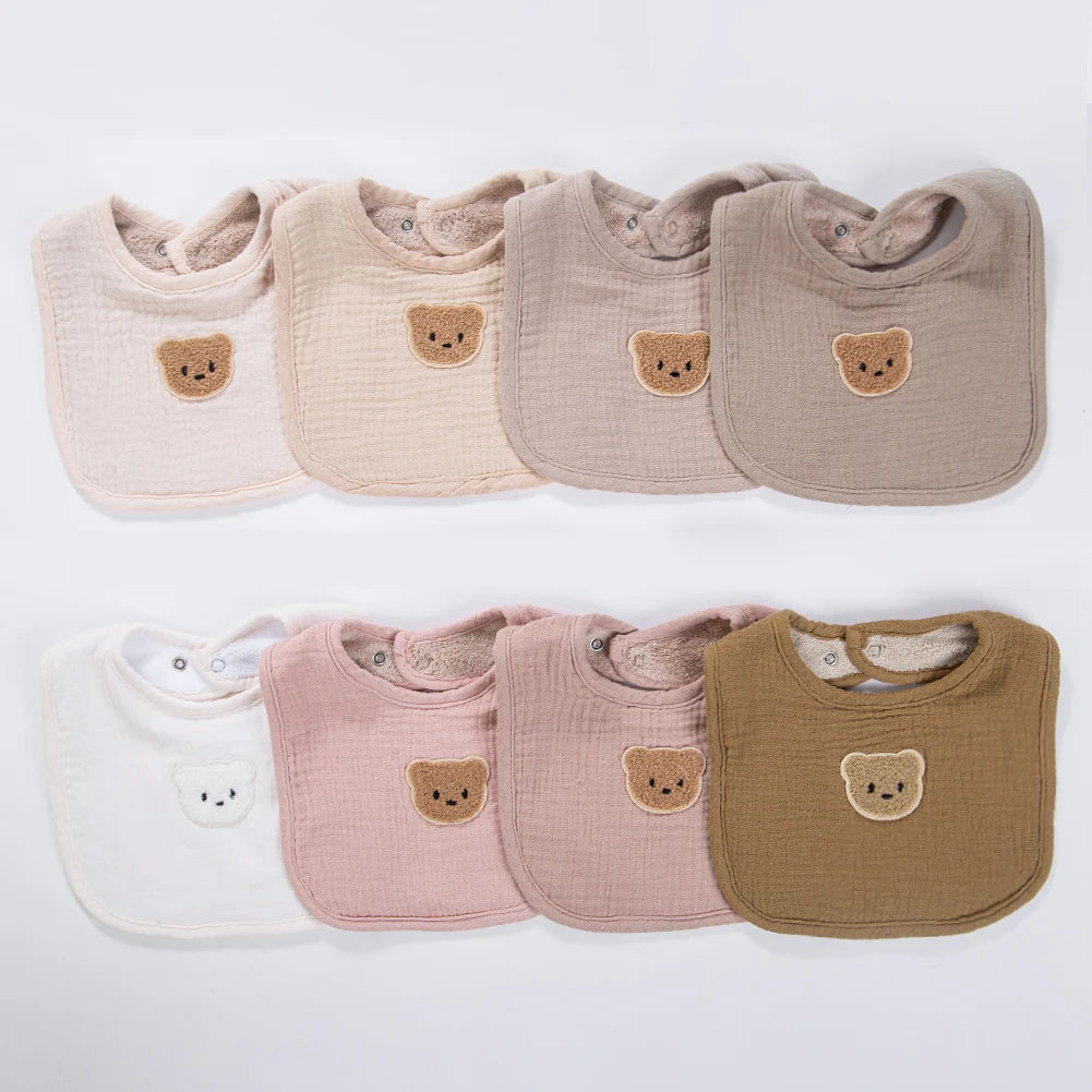 Cute Bear Muslin Cotton Baby Bibs With Pockets Absorbent
