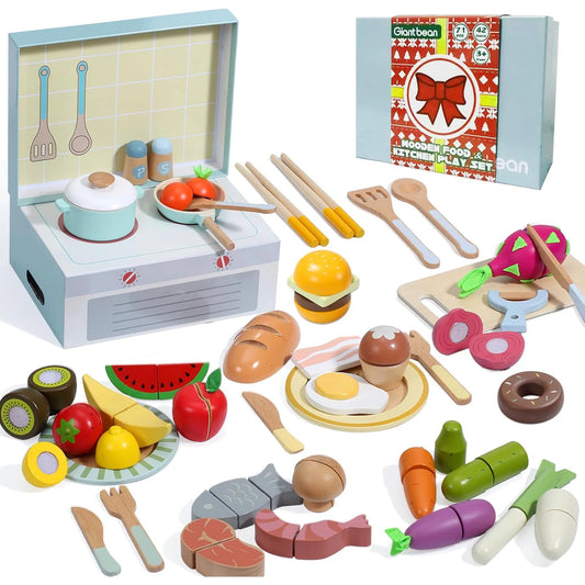 Giant Bean Wooden Play Food Set Pretend Kitchen Toys