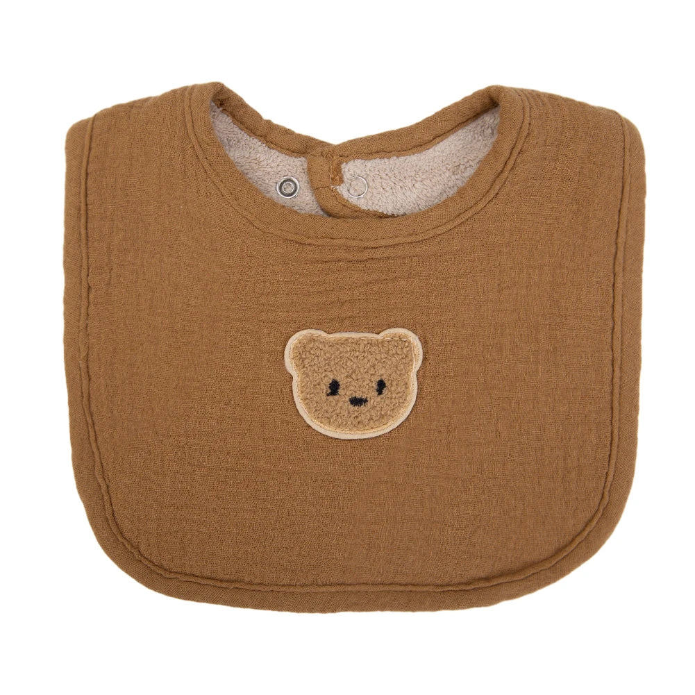 Cute Bear Muslin Cotton Baby Bibs With Pockets Absorbent