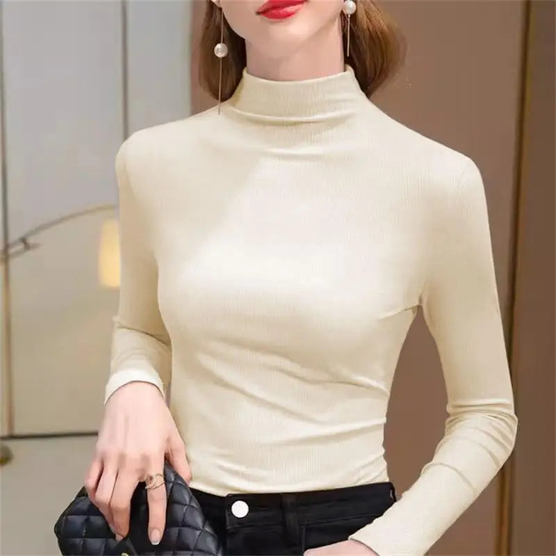 JEYONGZOOCN Womens Elastic High Collar Ribbed Turtleneck Top