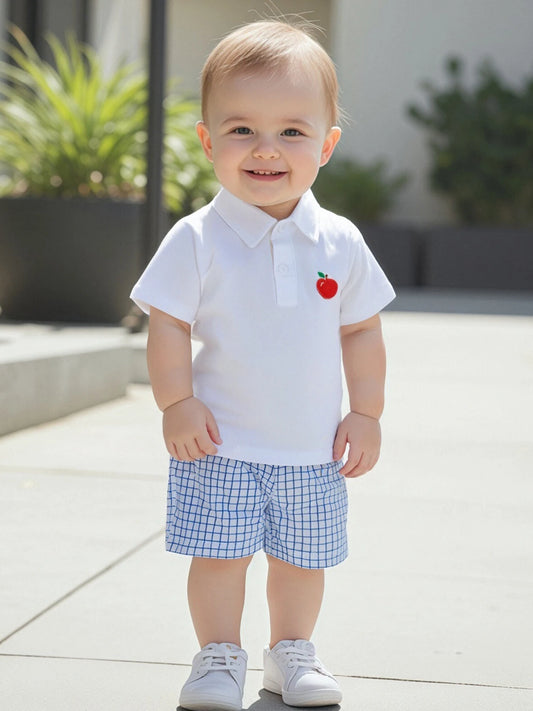 CN Toddler Boy Back To School Outfit Apple Shirt Shorts