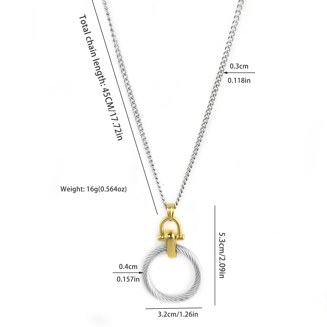 KABOLONGCN Exaggerated Vintage Stainless Steel Ring Pendant Necklace