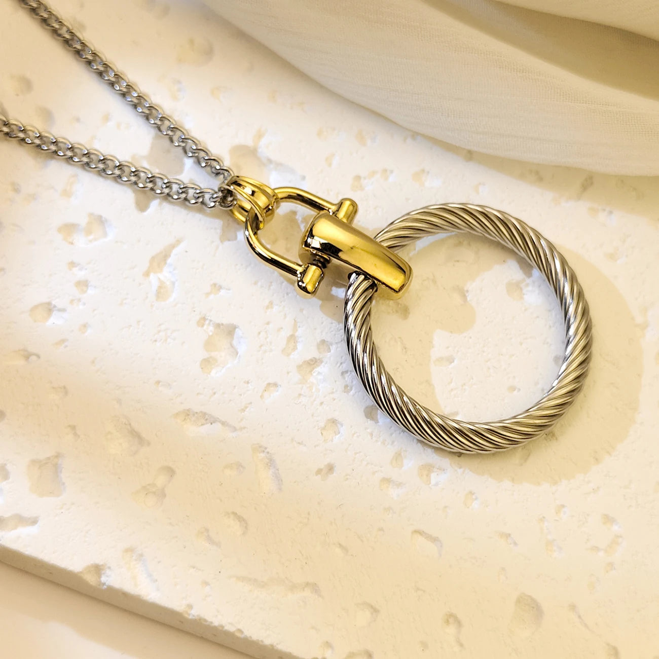 KABOLONGCN Exaggerated Vintage Stainless Steel Ring Pendant Necklace