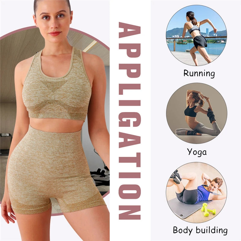 Seamless Women Yoga Set Long Sleeve Crop Top Leggings