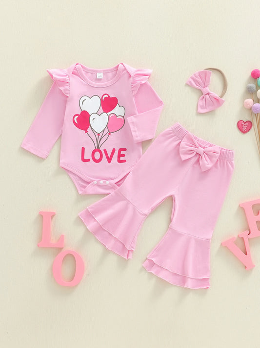 Cotton Polyester 3 Piece Toddler Outfit Set With Headband