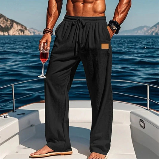 Hirigin Men Elastic Waist Drawstring Casual Loose Breathable Pants
