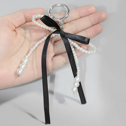 Pearl Bow Keychain Heart Pendant For Girl Bag Accessory