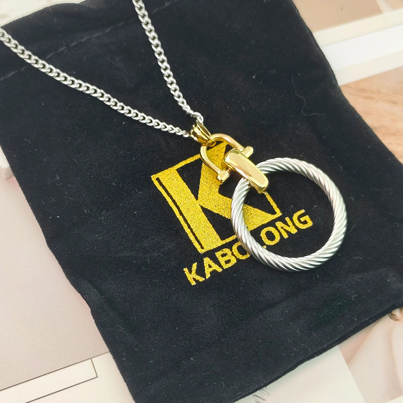 KABOLONGCN Exaggerated Vintage Stainless Steel Ring Pendant Necklace