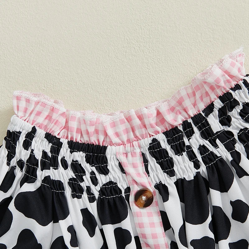 Leopard Print Sleeveless Top And Denim Shorts Set For Girls