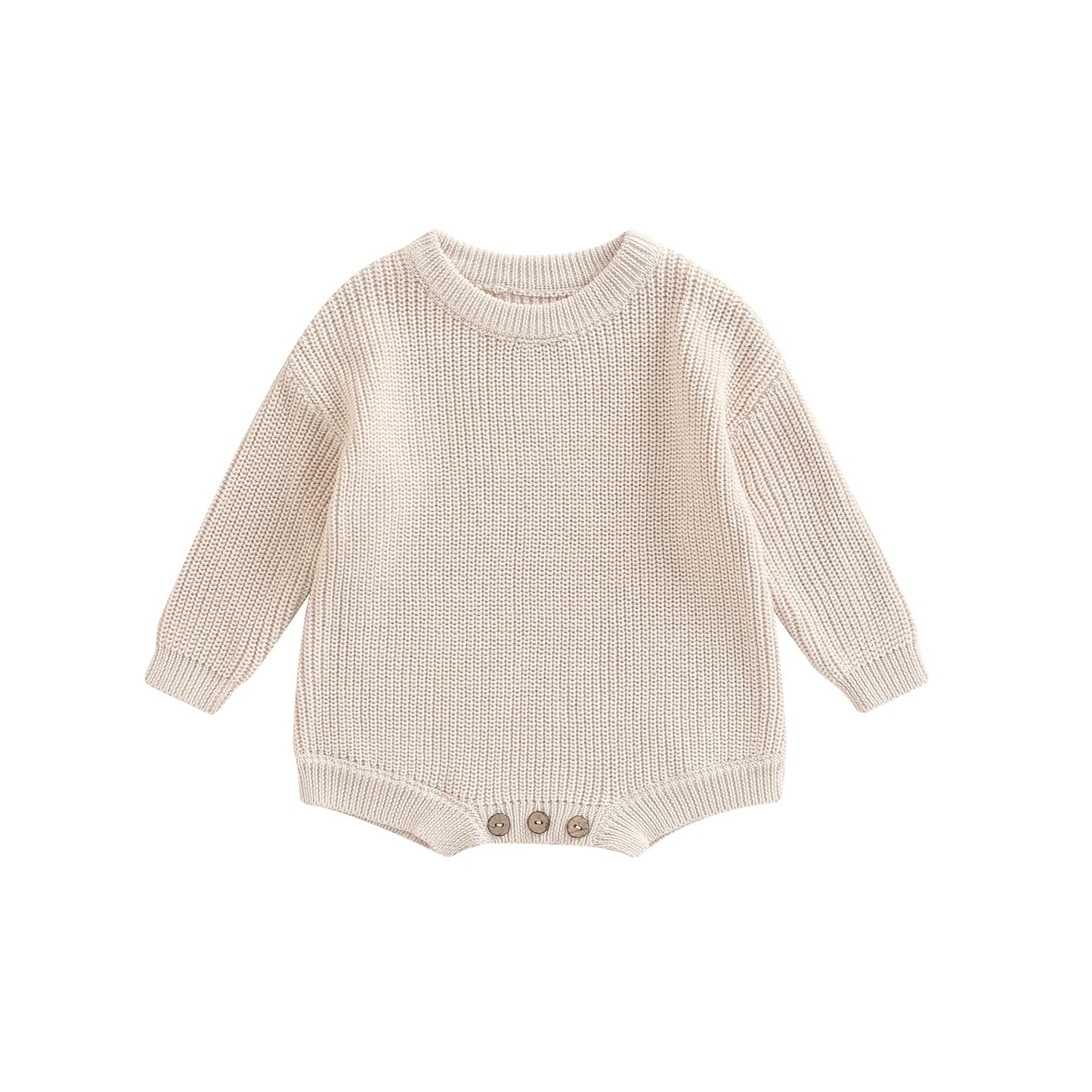 Infant Knit Jumpsuit with Long Sleeves and Round Neckline Solid Color Baby Romper Sweater Bodysuit for Cozy Outfit