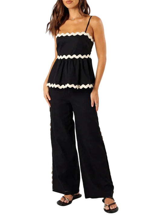 Hirigin Women's Summer 2 Piece Ruffled Crop Top Set