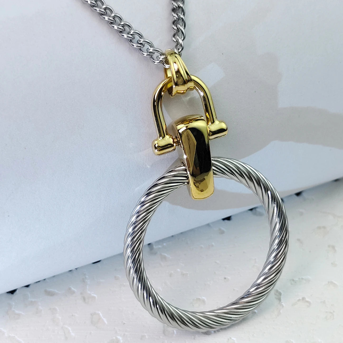 KABOLONGCN Exaggerated Vintage Stainless Steel Ring Pendant Necklace