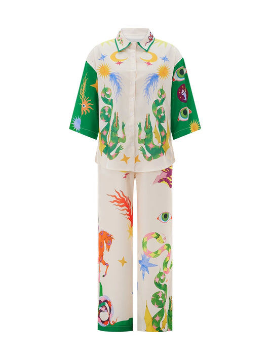 Hirigin Women Summer Pants Outfit Set with Unique Print