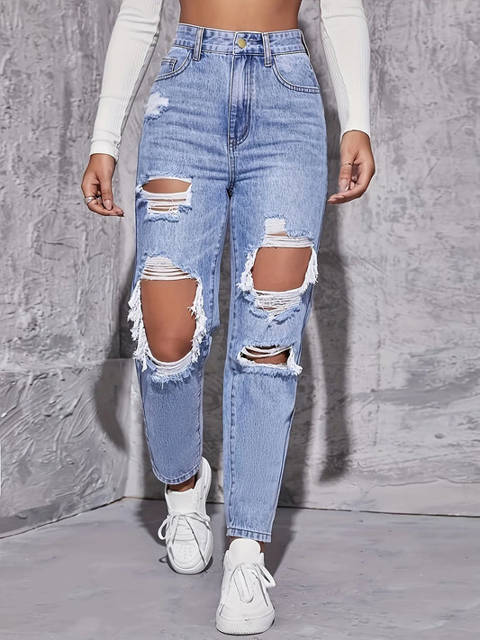 Women's High Waisted Straight Leg Denim Pants