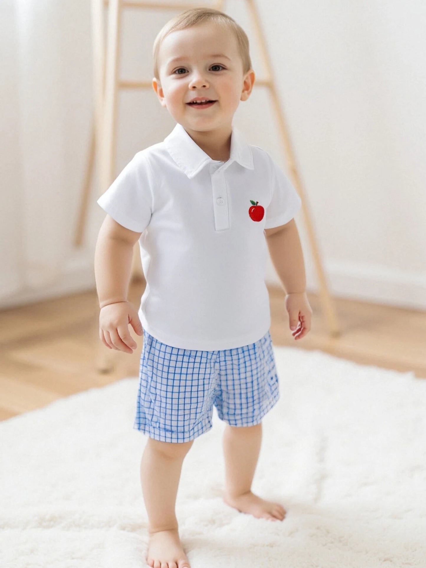 CN Toddler Boy Back To School Outfit Apple Shirt Shorts