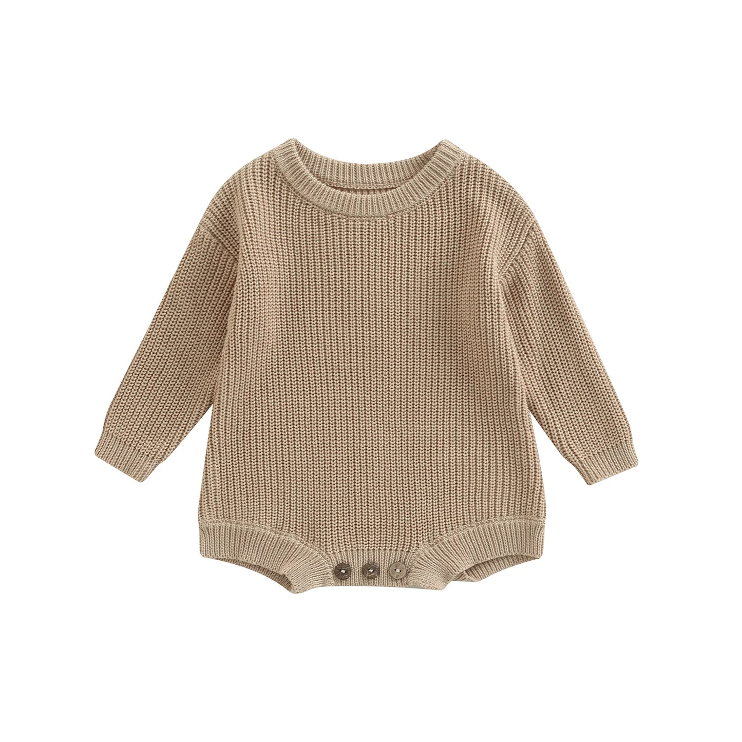 Infant Knit Jumpsuit with Long Sleeves and Round Neckline Solid Color Baby Romper Sweater Bodysuit for Cozy Outfit