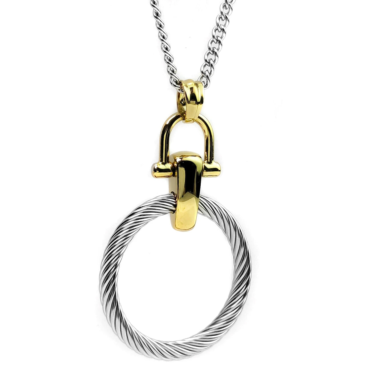 KABOLONGCN Exaggerated Vintage Stainless Steel Ring Pendant Necklace