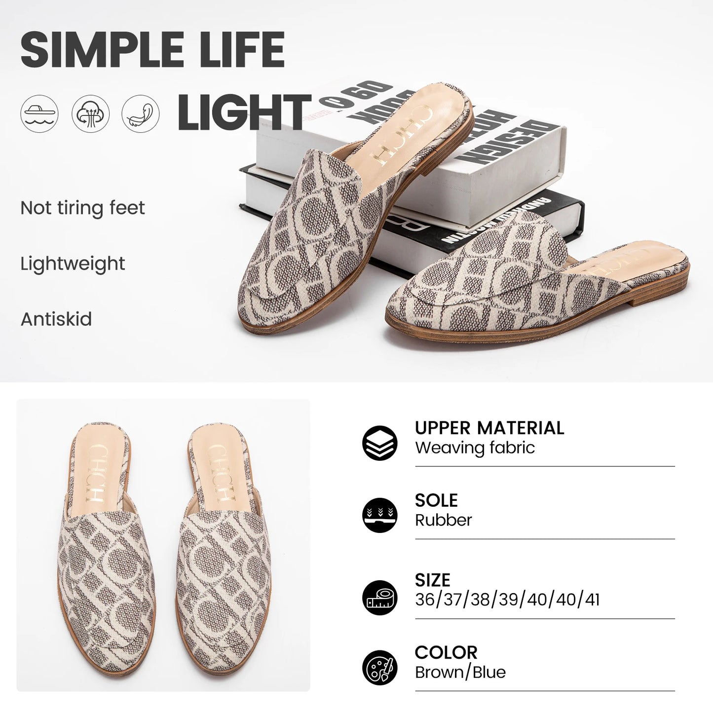 CHCHCN Luxury Summer Womens Slippers Flat Heel Sandals
