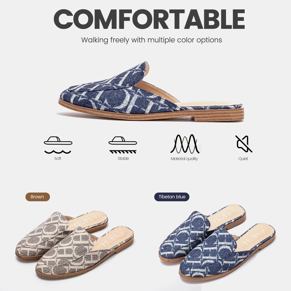 CHCHCN Luxury Summer Womens Slippers Flat Heel Sandals