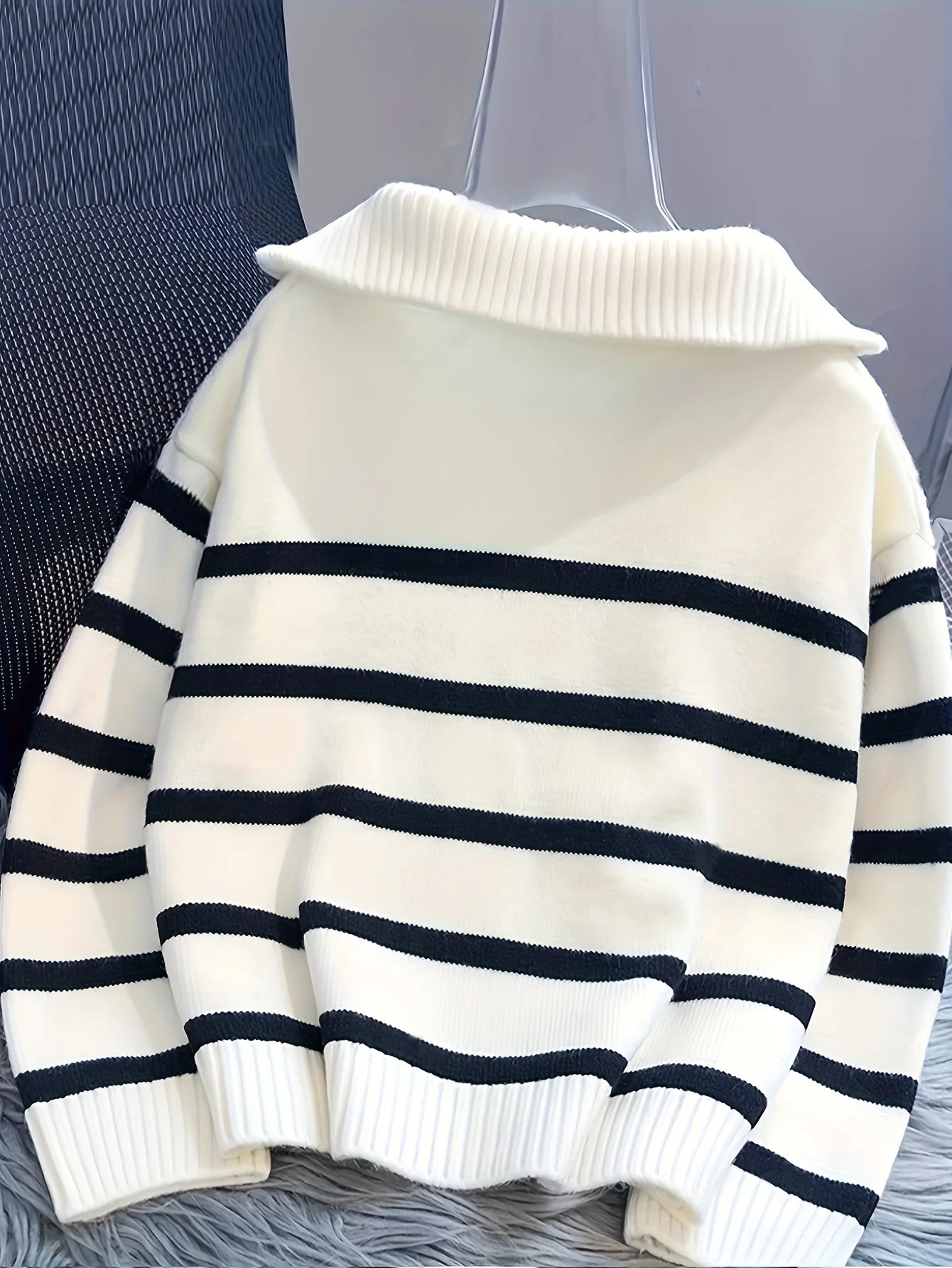 CakuloCN Autumn Winter Women Knit Striped Zipper Sweater Top