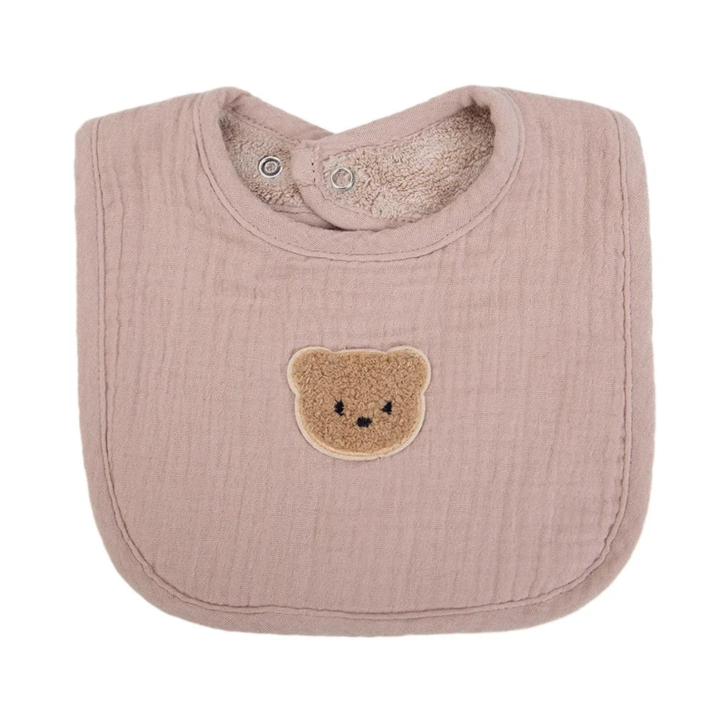 Cute Bear Muslin Cotton Baby Bibs With Pockets Absorbent