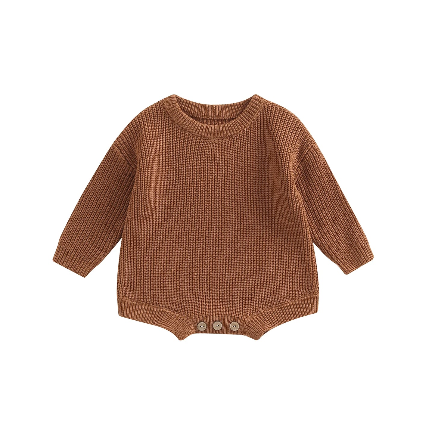 Infant Knit Jumpsuit with Long Sleeves and Round Neckline Solid Color Baby Romper Sweater Bodysuit for Cozy Outfit
