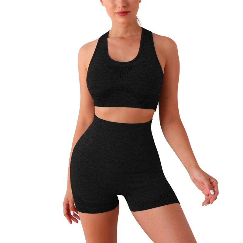 Seamless Women Yoga Set Long Sleeve Crop Top Leggings