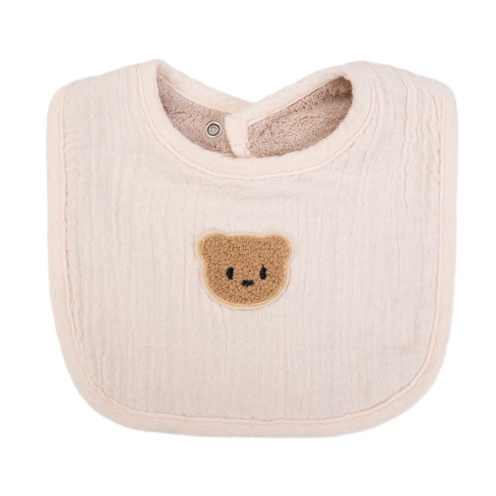 Cute Bear Muslin Cotton Baby Bibs With Pockets Absorbent