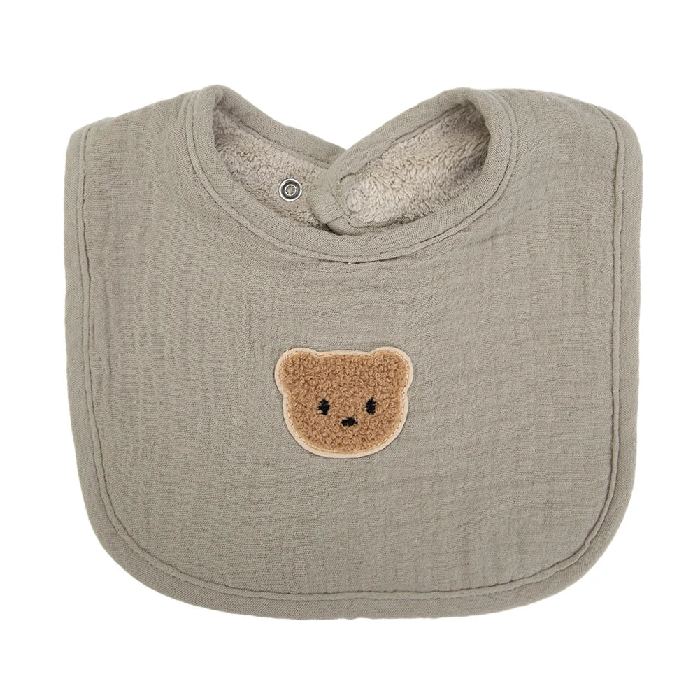 Cute Bear Muslin Cotton Baby Bibs With Pockets Absorbent