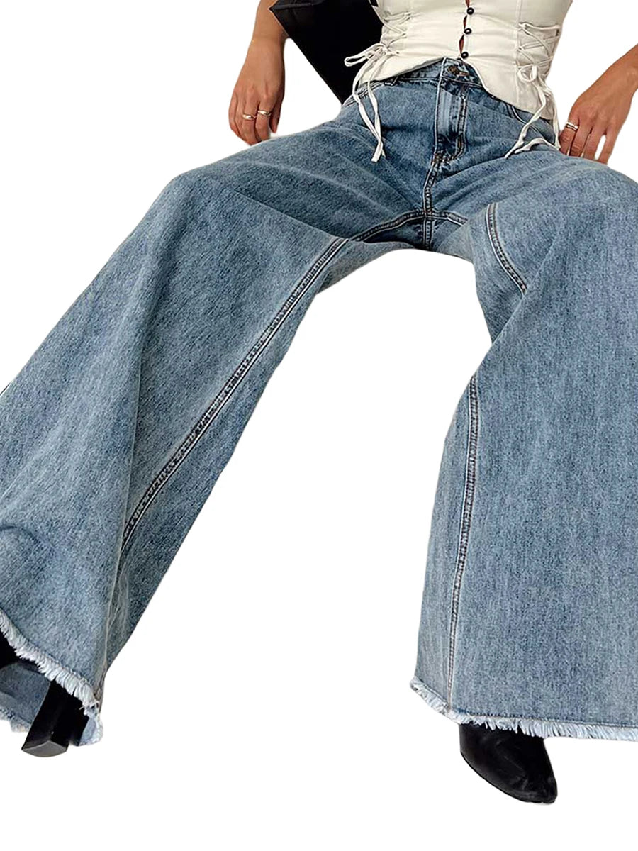 Hirigin Women Wide Leg Jeans Casual Loose Trousers