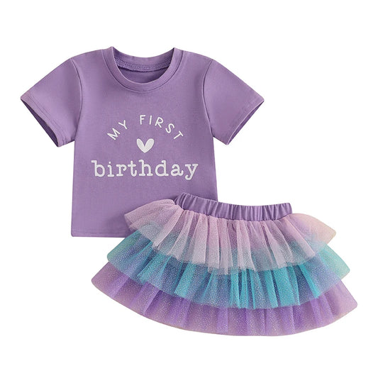 Pudcoco Toddler Girls Birthday Outfit Tutu Skirt Set