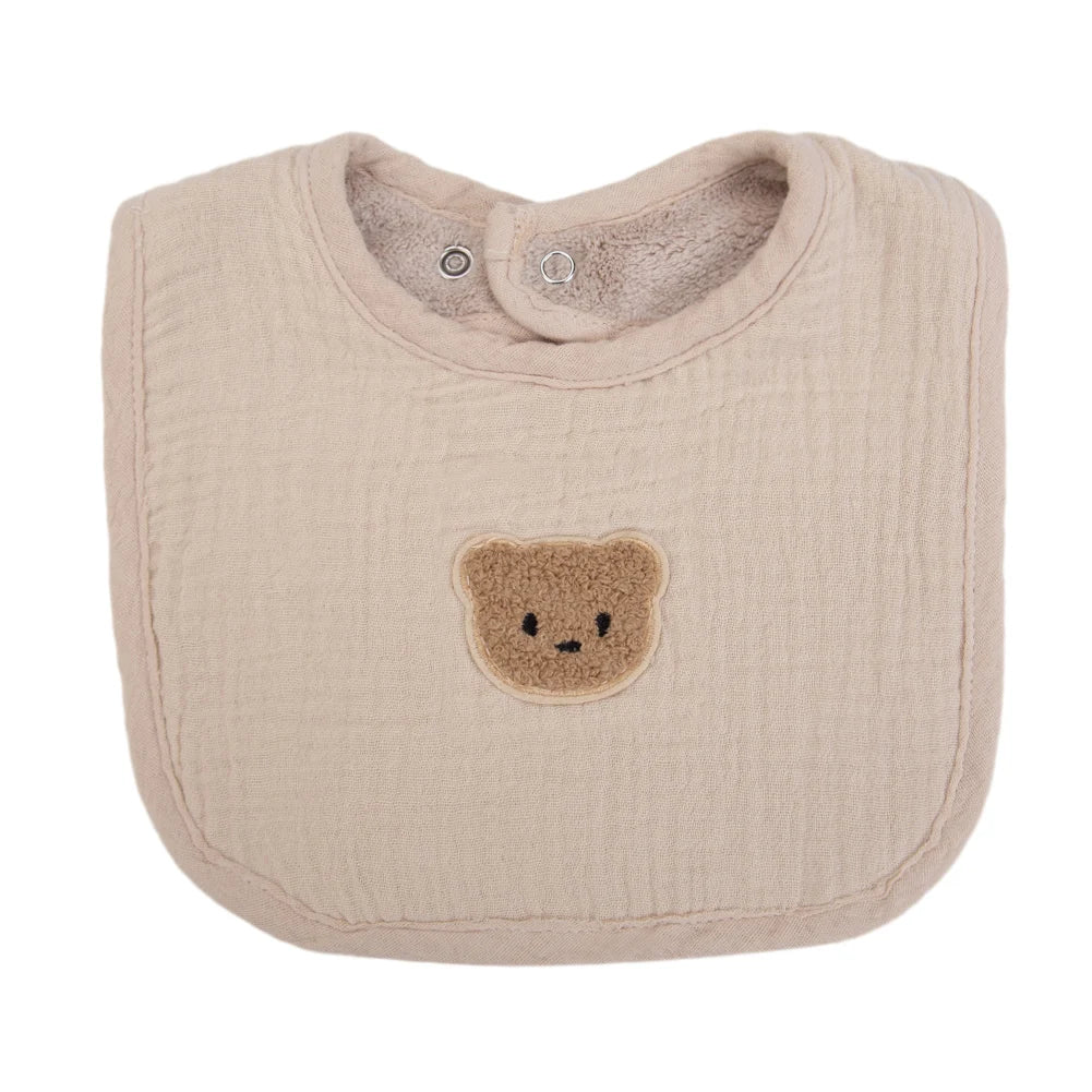 Cute Bear Muslin Cotton Baby Bibs With Pockets Absorbent