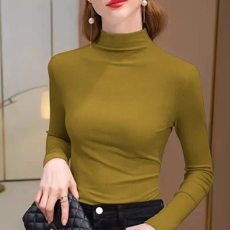 JEYONGZOOCN Womens Elastic High Collar Ribbed Turtleneck Top