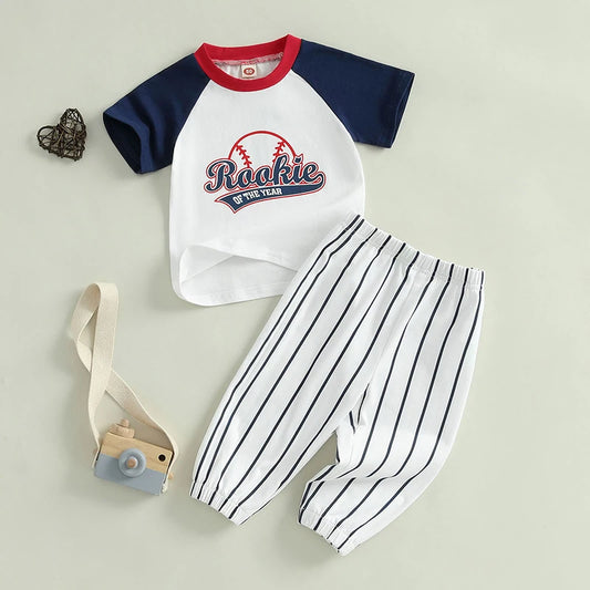 Toddler Boy Birthday Outfit Football Print T-shirt and Pants Set