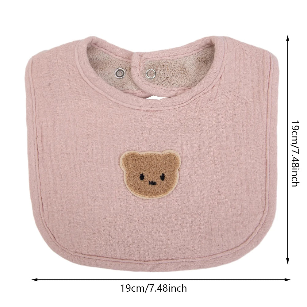 Cute Bear Muslin Cotton Baby Bibs With Pockets Absorbent