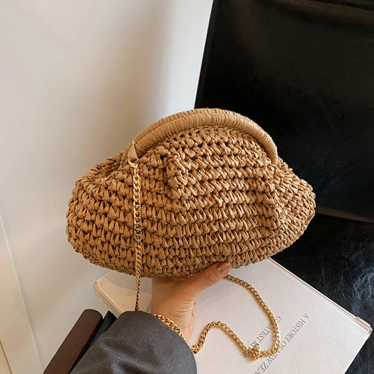 HebeiChic Handmade Straw Woven Crossbody Shoulder Bag For Women