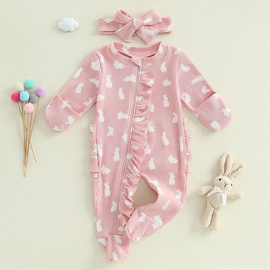 Infant Bunny Footed Romper And Headband Easter Set