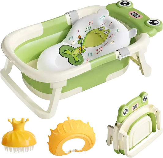 Foldable Baby Bathtub With Cushion Thermometer And Shower Brush