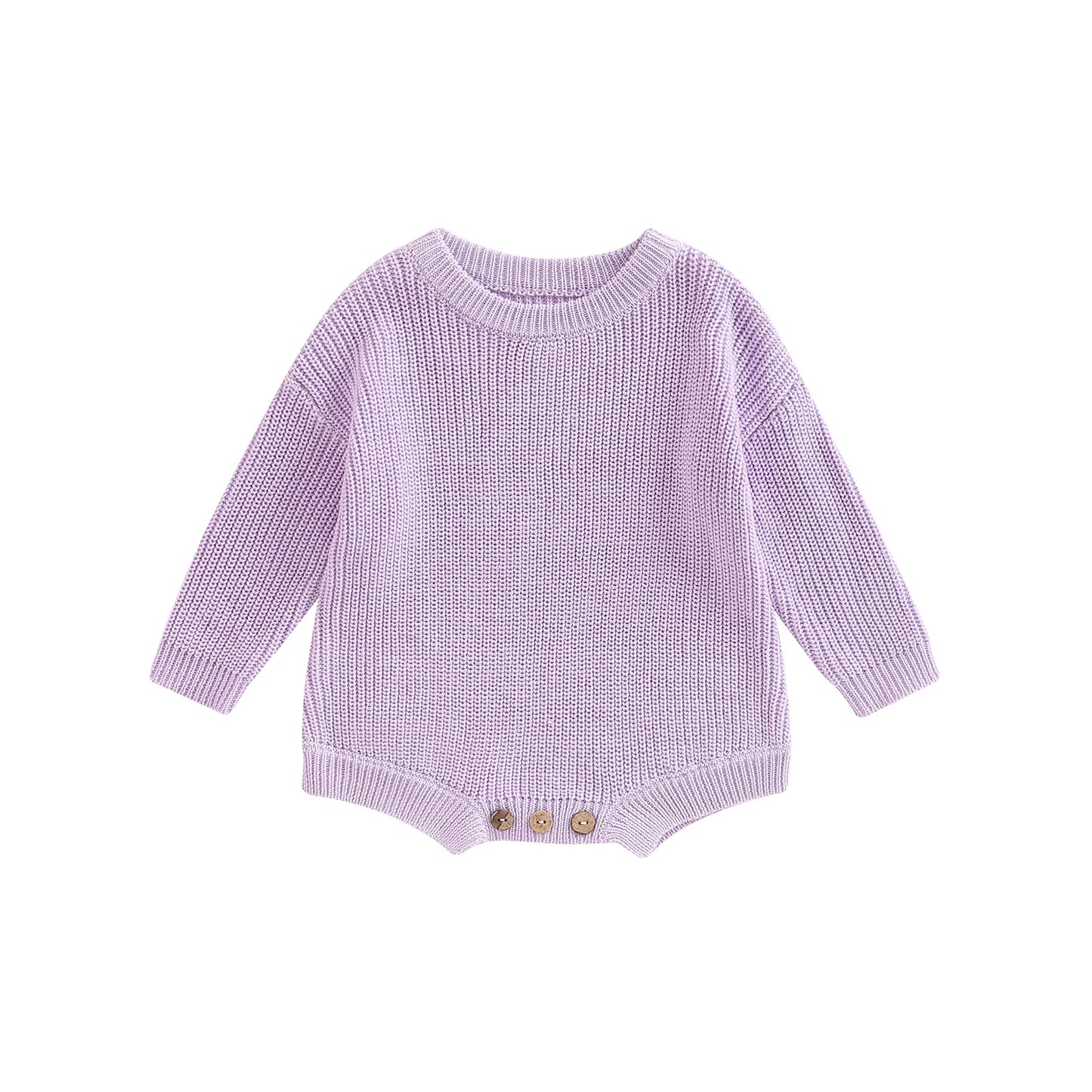 Infant Knit Jumpsuit with Long Sleeves and Round Neckline Solid Color Baby Romper Sweater Bodysuit for Cozy Outfit
