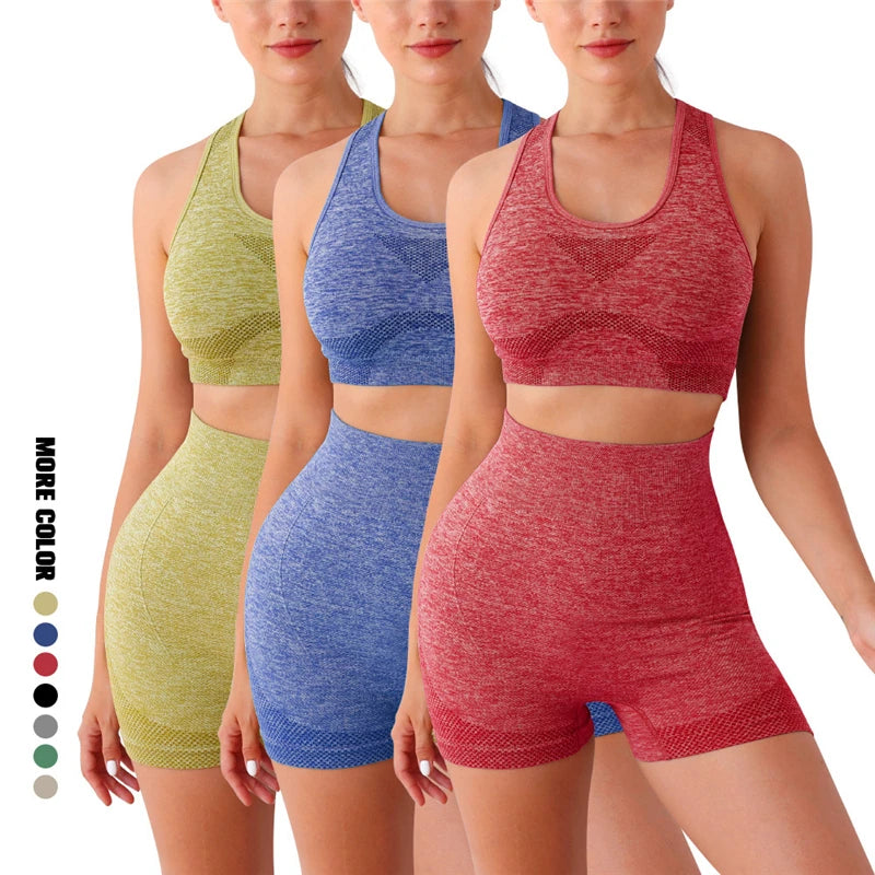 Seamless Women Yoga Set Long Sleeve Crop Top Leggings