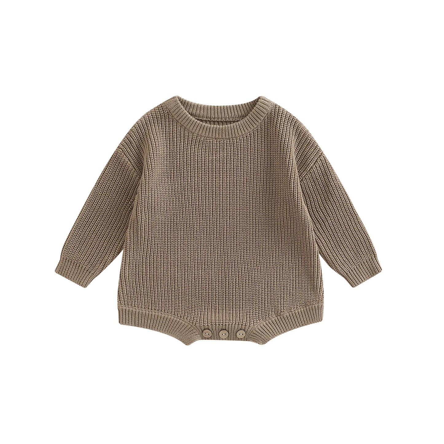 Infant Knit Jumpsuit with Long Sleeves and Round Neckline Solid Color Baby Romper Sweater Bodysuit for Cozy Outfit