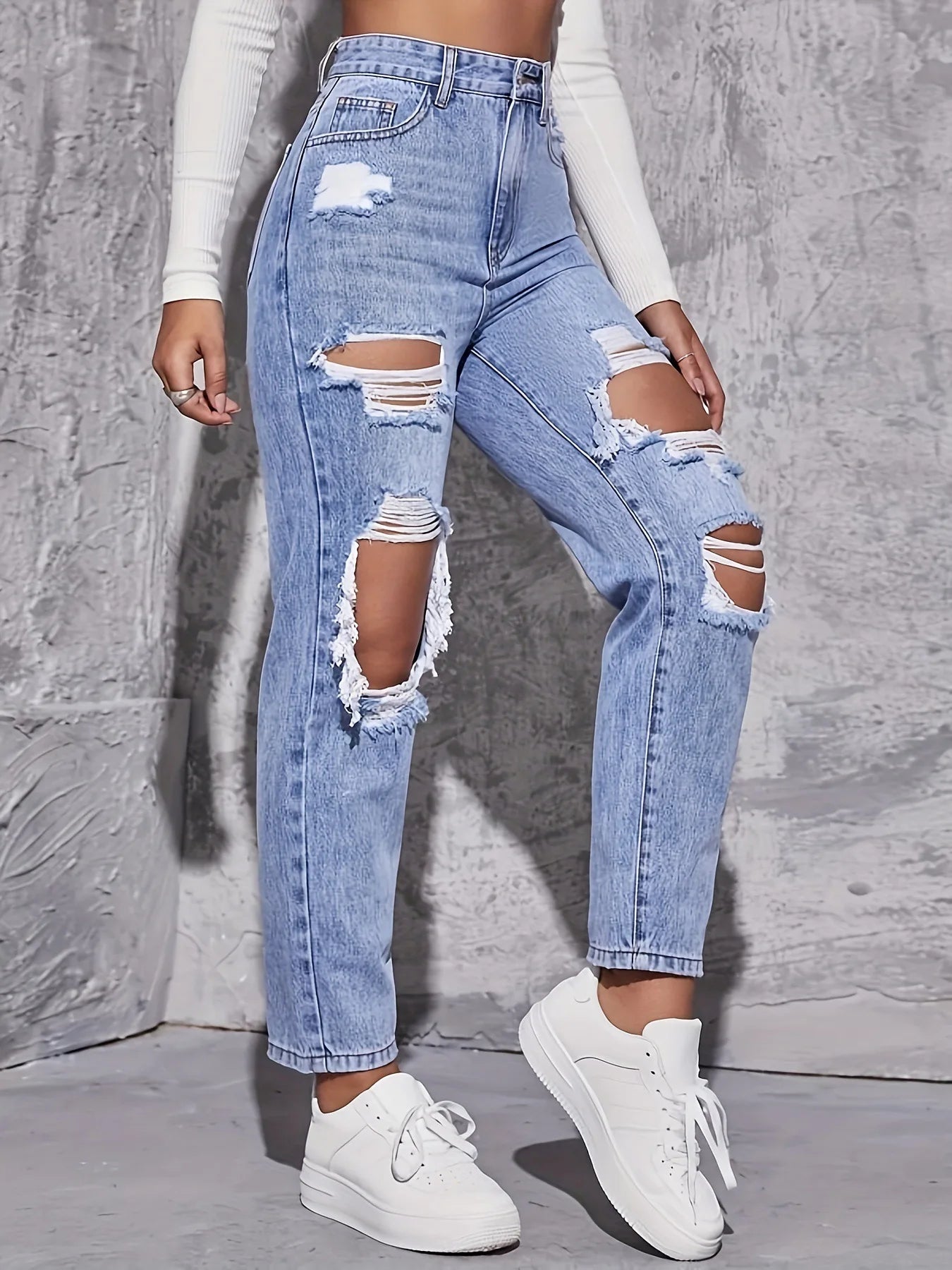 Women's High Waisted Straight Leg Denim Pants